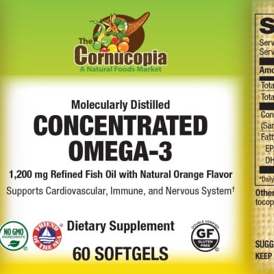 Concentrated Omega-3 1,200 mg Fish Oil Natural Orange Flavor Softgels 60SG