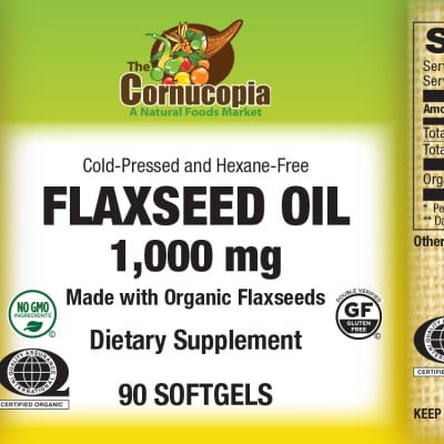 Flax Seed Oil 1,000 mg Cold Pressed and Hexane Free Softgels 90SG
