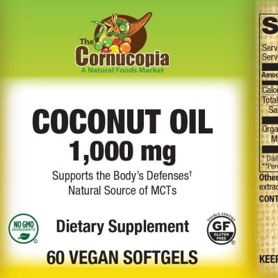 Coconut Oil 1,000 mg Vegan Softgels-Contains 1,000 mg of Organic Virgin Coconut Oil 60SG