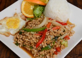 Pad Kra Paw Over Rice with Fried Egg Combo Today