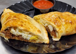Fried Eggplant, Hardboiled Egg and Feta Calzone
