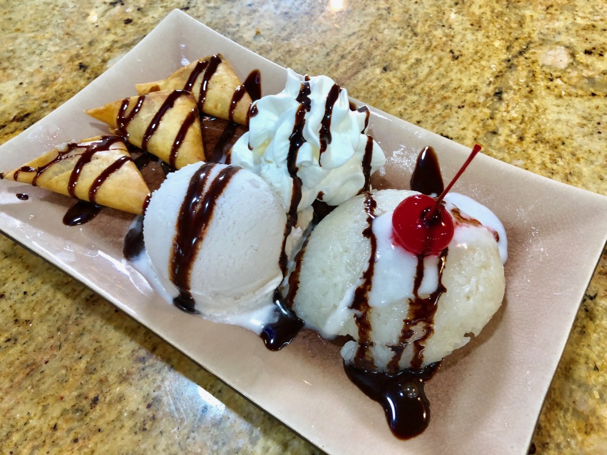 Coconut Ice Cream, Sticky Rice, And Fried Banana