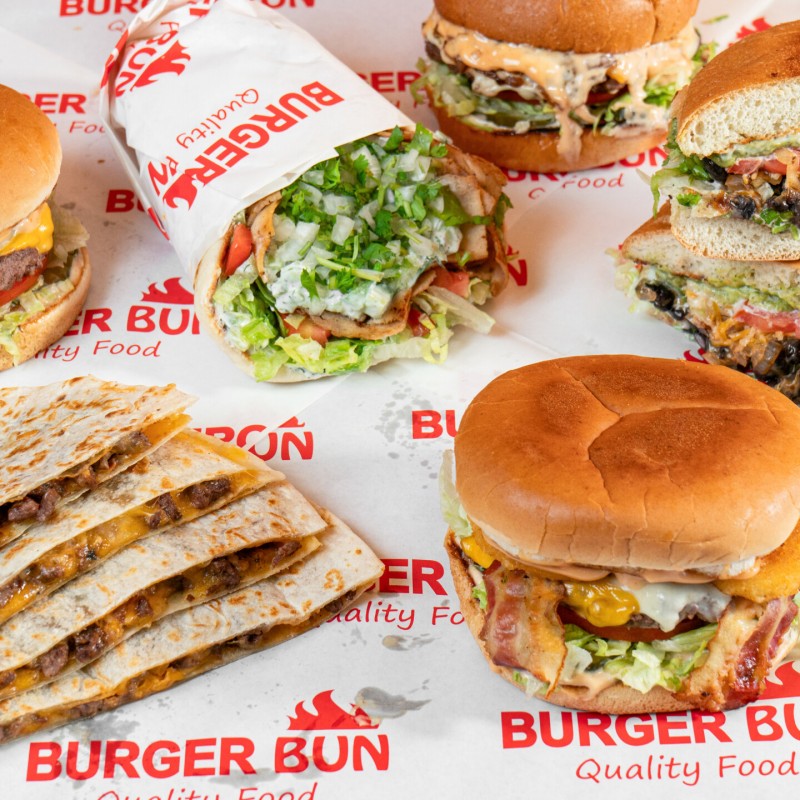 Burger Bun's Award Winning Cuisine Featuring Bun Cheeseburger, Gryo, Torta, Quesadilla, Burrito, & Taco