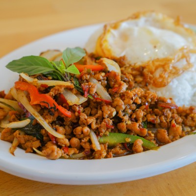 Khao Ka Paw with Fried Egg Rice Plate