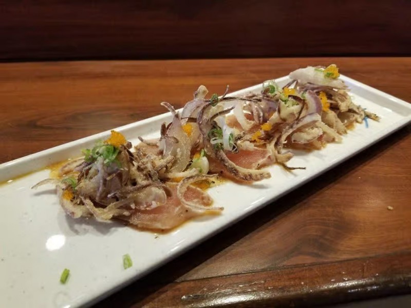 Seared Albacore with Crispy Onion Carpaccio