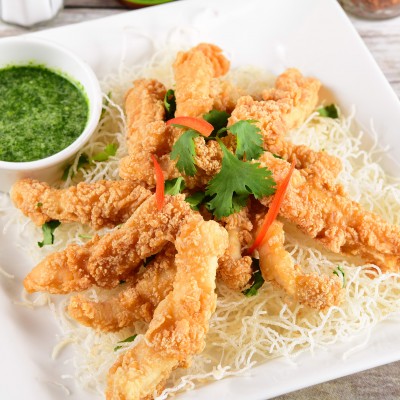 Fried Calamari with Special Green Tea Sauce