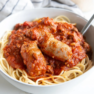Pasta with Sausage and Meat Sauce