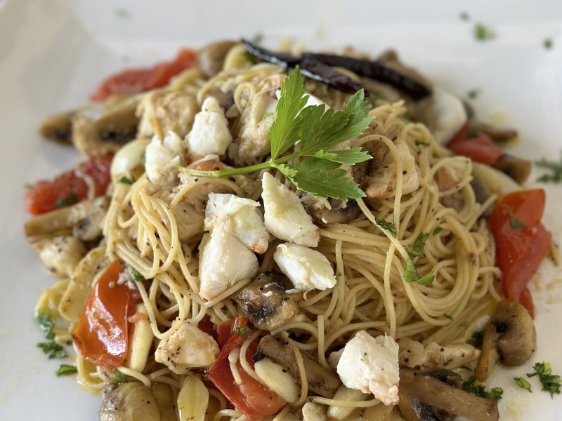 Angel hair pasta with crab meat