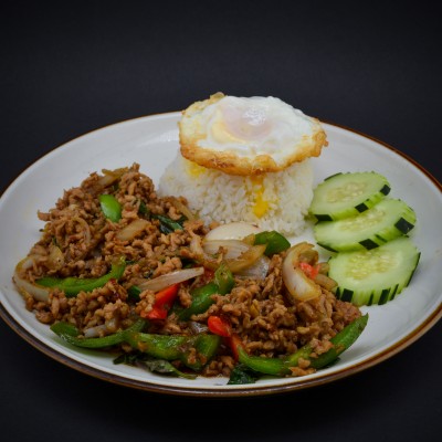 Khao Ka Paw with Fried Egg Rice Plate