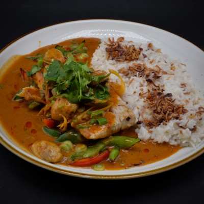 Grilled Mahi Mahi with Tom yum sauce and coconut rice