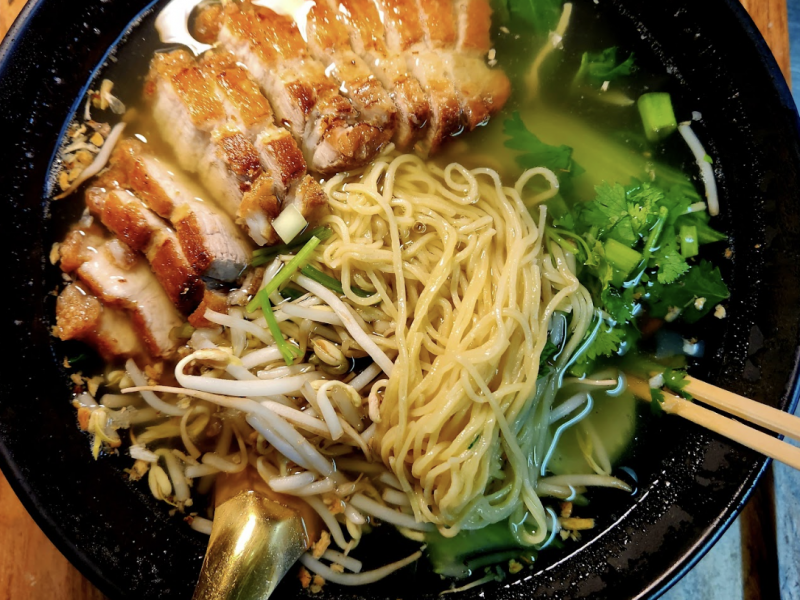 Crispy pork belly noodle soup