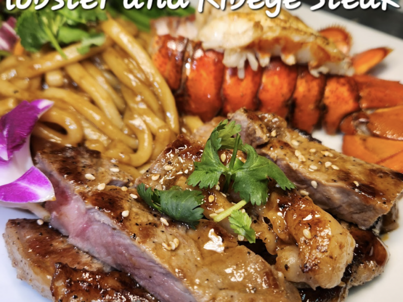 Garlic Udon Noodle with Lobster & Ribeye Steak