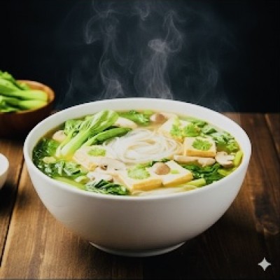 Spinach Tofu Noodle Soup