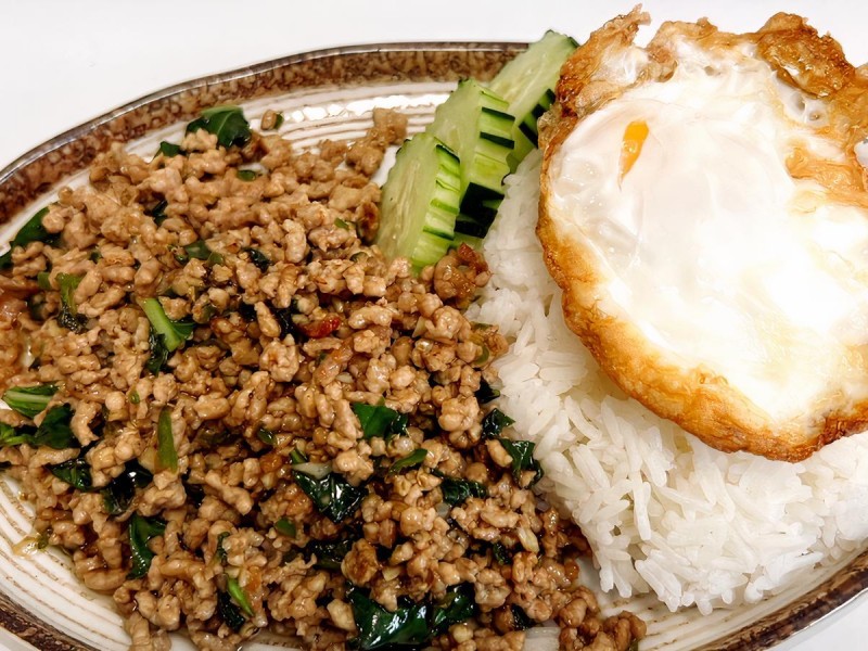 Pad Kra Pow Over Rice