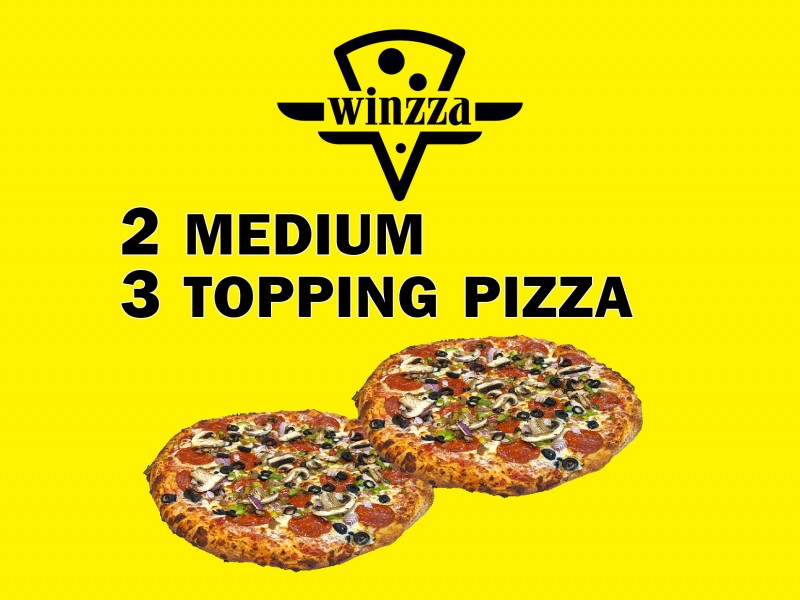 2 Medium Pizzas with 3 Toppings ✌