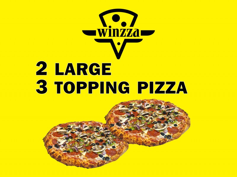 2 Large Pizzas😍with 3 Toppings 