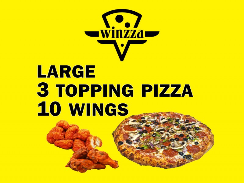 Large Pizza with 3 Toppings & 10 Wings 