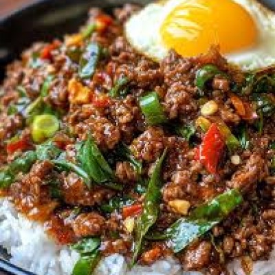 Beef basil & fried egg