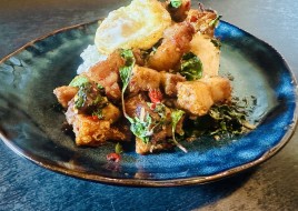 Ka Pow Moo Krob over rice