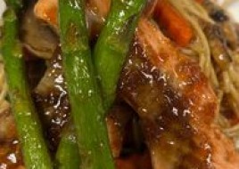 Grilled Salmon teriyaki with Spaghetti