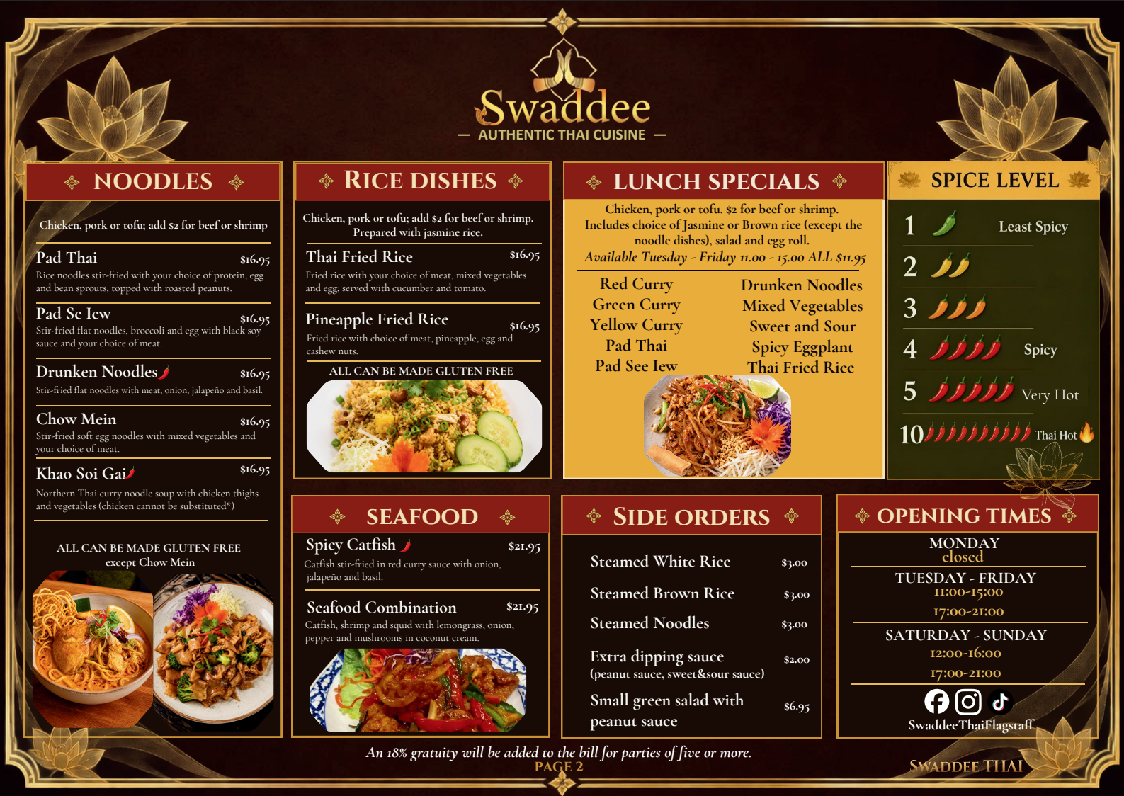 Swaddee Thai menu, page 2