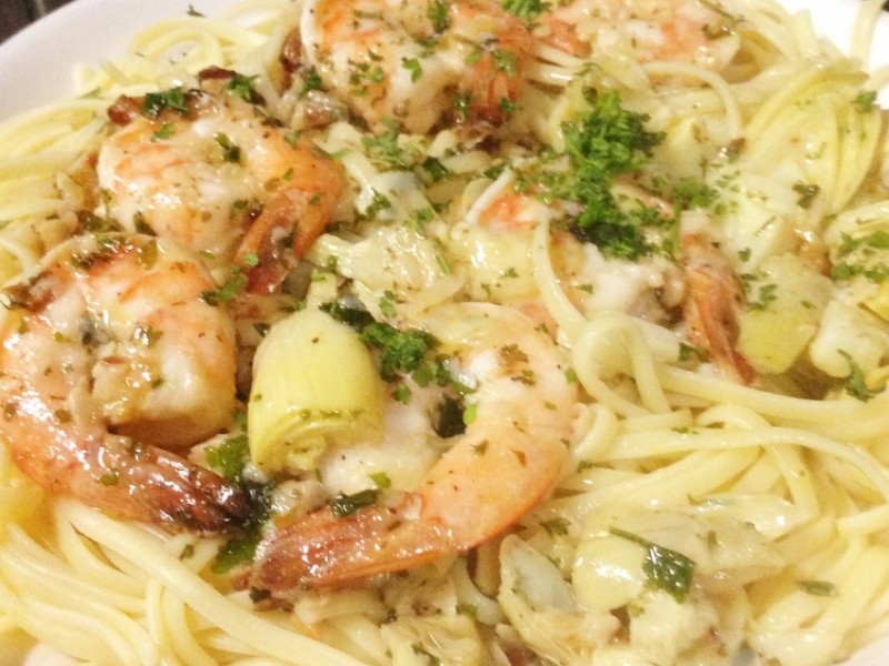 Shrimp Scampi on Linguine Pasta