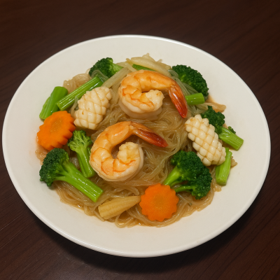 Sauteed Glass Noodle Seafood