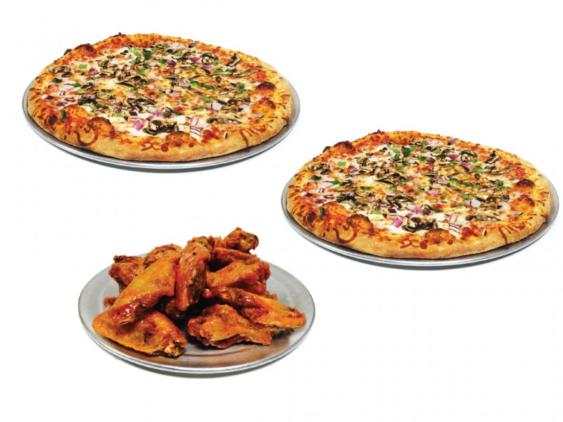 2 Large Pizzas and 18 Wings