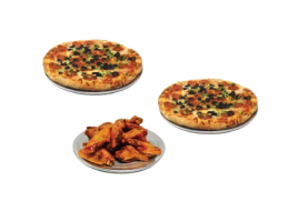2 Medium Pizzas and 12 Wings