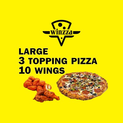 Large Pizza with 3 Toppings & 10 Wings 