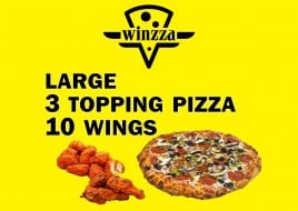 Large Pizza with 3 Toppings & 10 Wings 