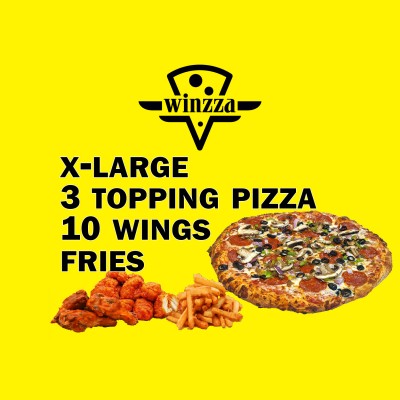 X-Large Pizza, 10 Wings, Fries or Salad 🎂
