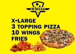 X-Large Pizza, 10 Wings, Fries or Salad 🎂