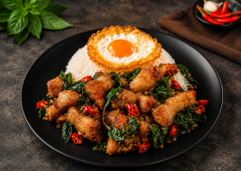 Ka Pow Moo Krob over rice