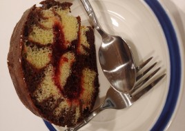 New raspberry swiss cake slice