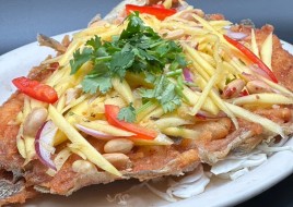 72M. Deep Fried Trout Mango Salad