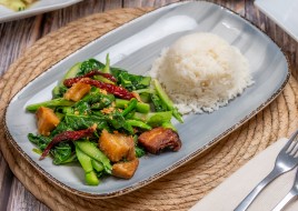 Crispy Pork and Broccoli Over Rice