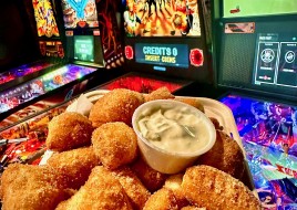 Cinnamon Sugar Pinballs with Cream Cheese Dip